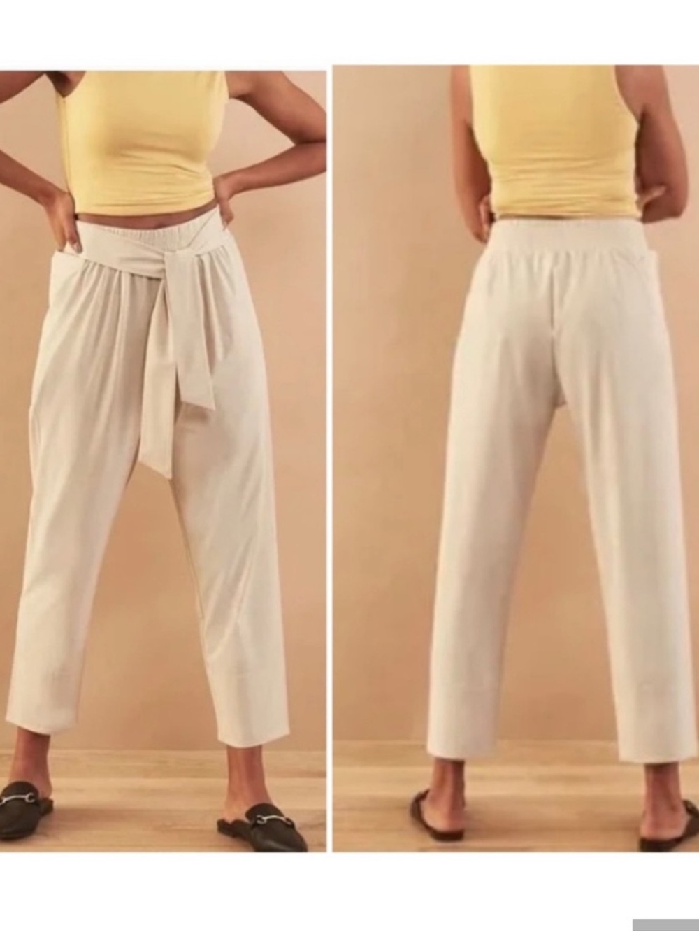 Aday Easy Days Pant Sesame Beige Elastic Waist Belted Straight Travel M